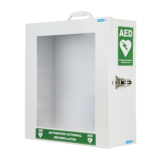 AED INDOOR METAL WALL CABINET WITH A CLEAR PERSPEX FRONT