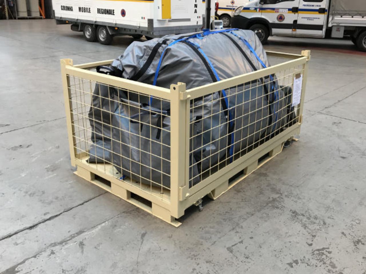 Tent in a transport crate