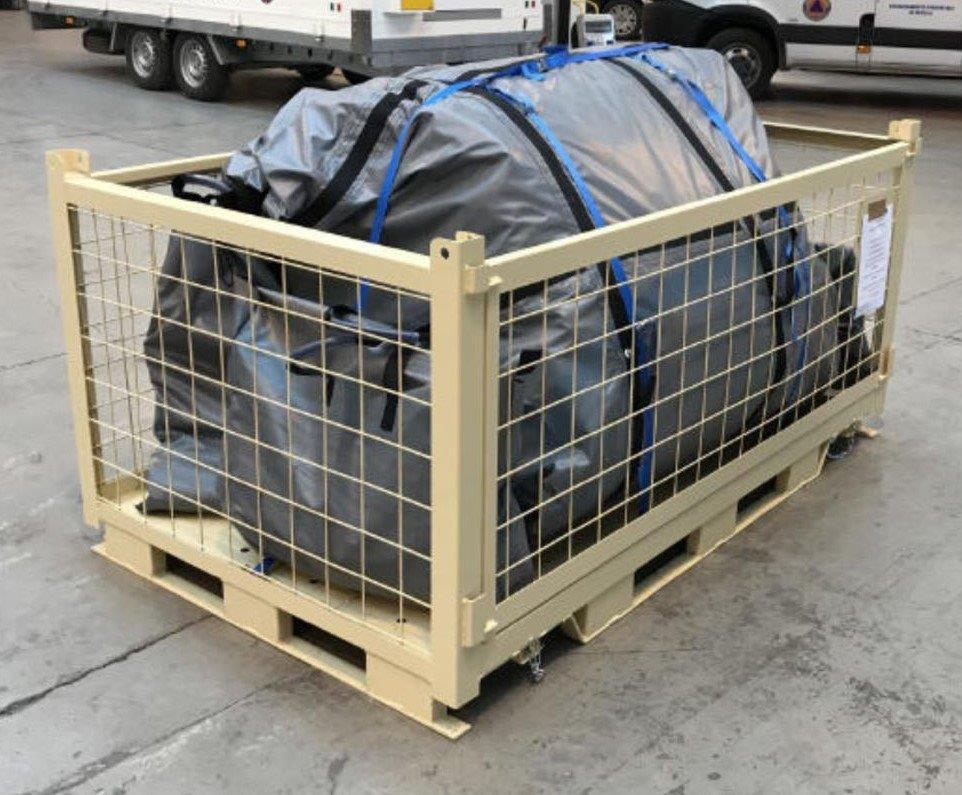 inflatable tent in a transport crate